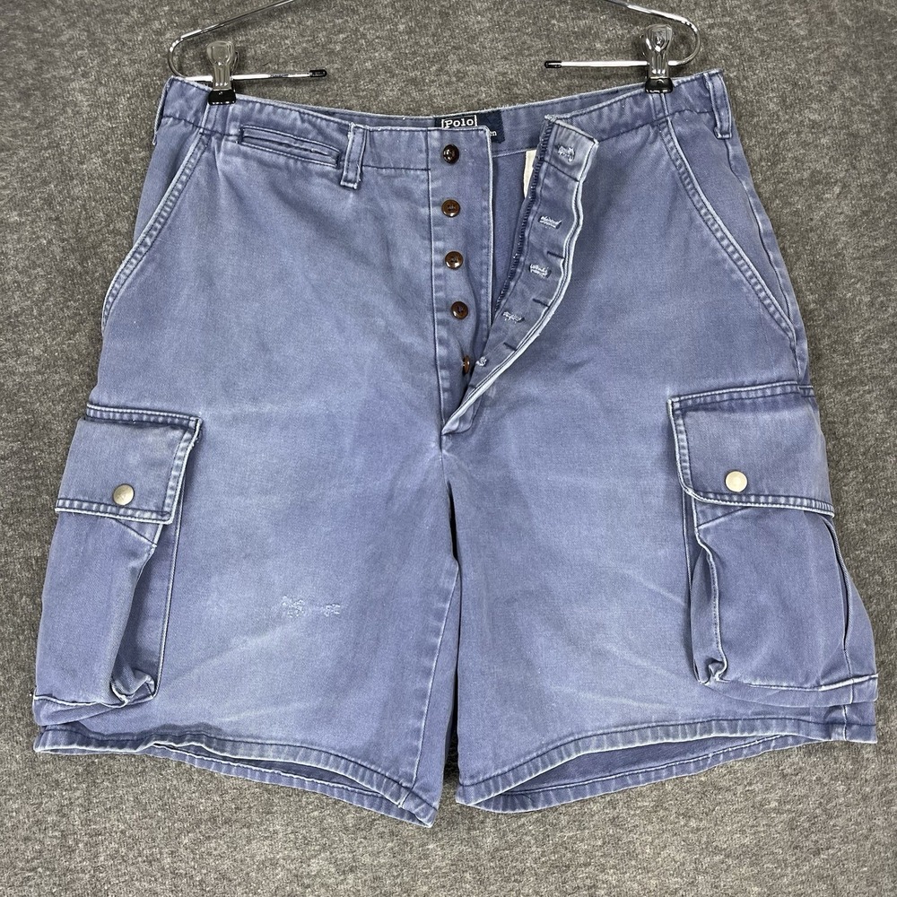 Vintage Polo Ralph Lauren Cargo Shorts Mens 34 (fits 32) Made in USA Button Fly